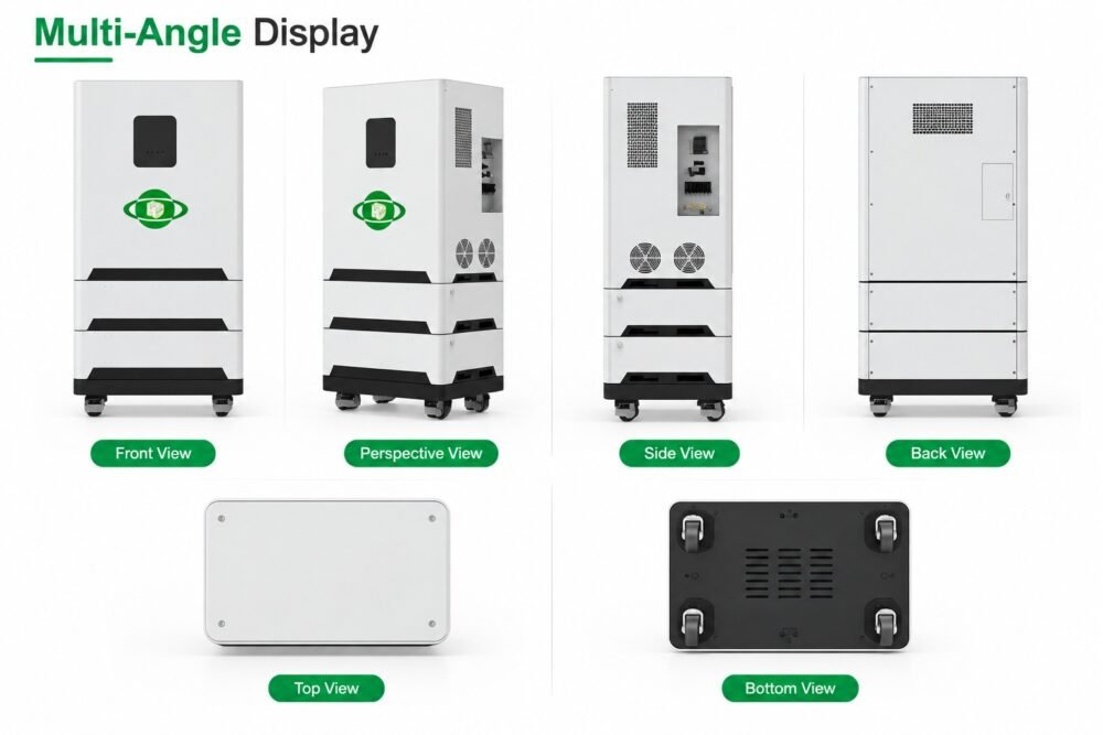 10kWh stackable home energy storage battery multi view, all-in-one residential ESS with inverter