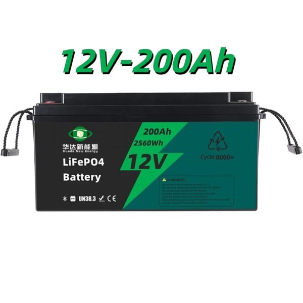 Huda 12V 200Ah LiFePO4电池，用于太阳能房车离网储能的铅酸替代锂电池