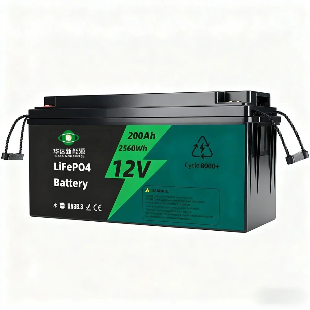 Huda 12V 200Ah LiFePO4电池，用于太阳能房车离网储能的铅酸替代锂电池