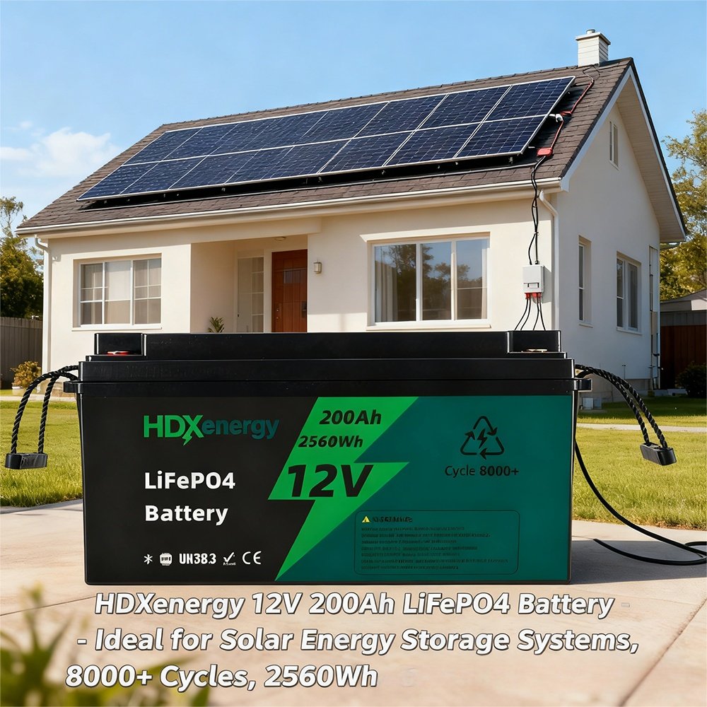 Batteria HDXenergy 12V 200Ah LiFePO4 - Ideale per sistemi di accumulo di energia solare, 8000+ cicli, 2560Wh