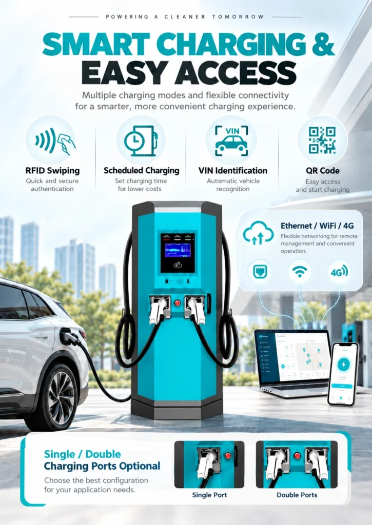 HUDA JS-DC DC fast charging station product details with 30kW 60kW 120kW options and CCS1 CCS2 connectors
