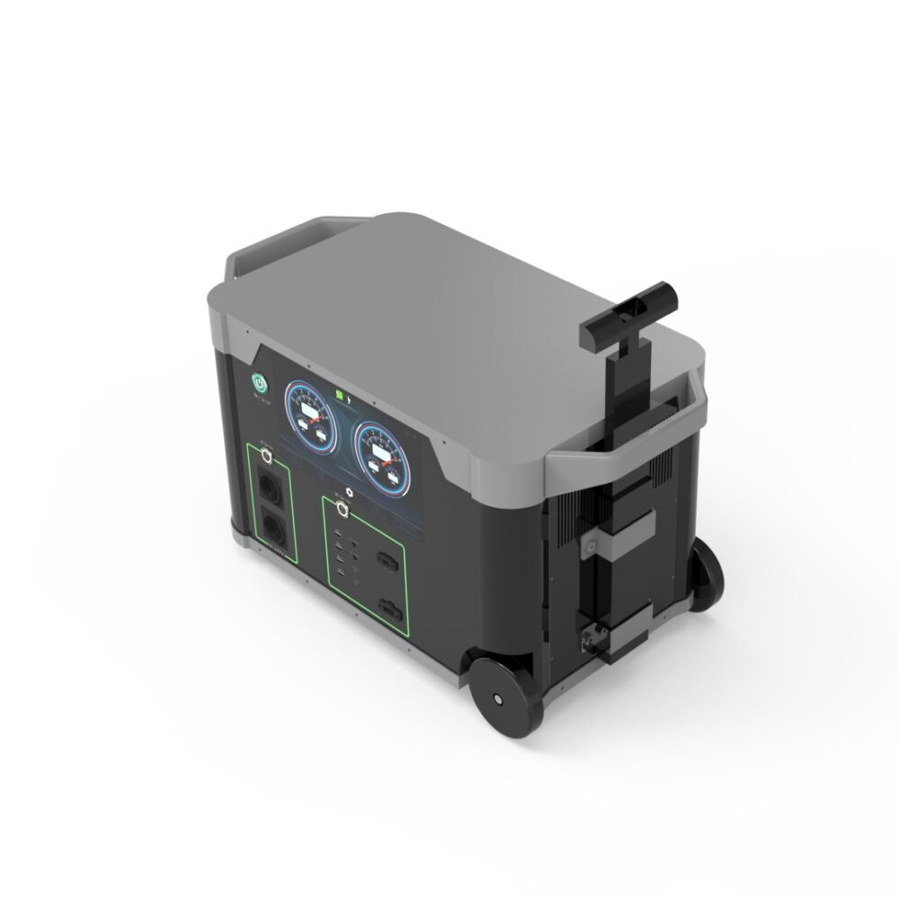 H095 3kWh portable power station front view with dashboard display and wheels