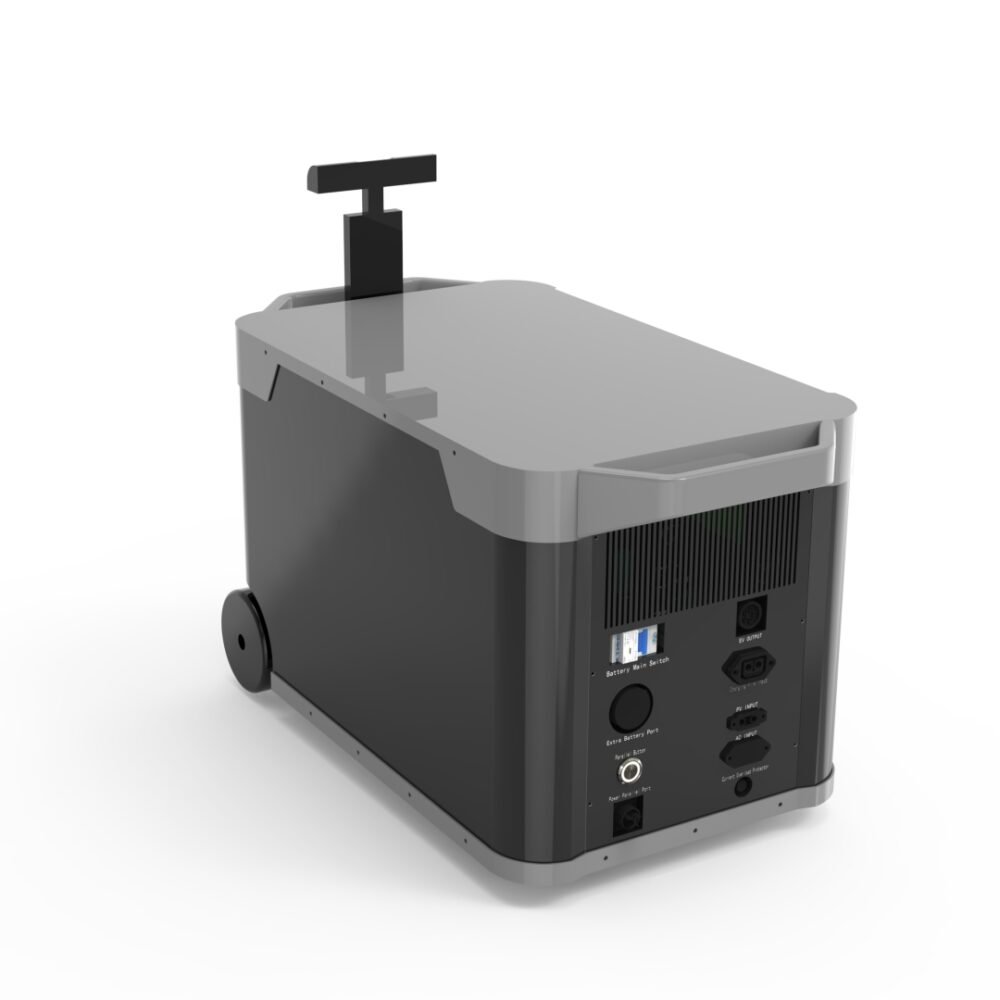 H095 3kWh portable power station front view with dashboard display and wheels