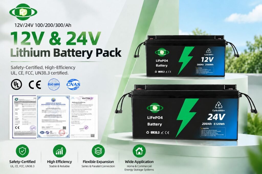 12V and 24V lithium battery pack certifications with CE approval from HUDA New Energy